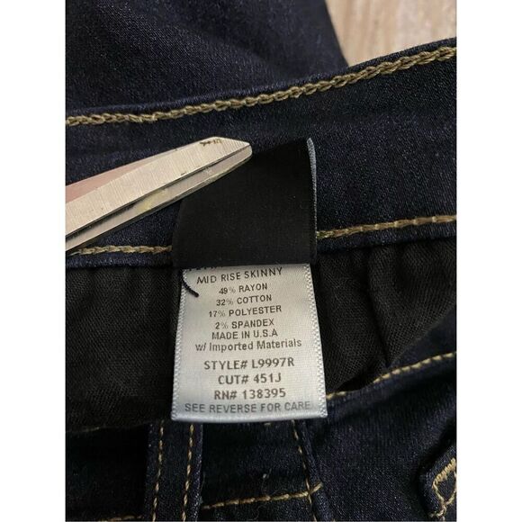 Flying Monkey Jeans 5-Pocket Mid Rise Skinny Stretch Women’s Size 24 - Picture 4 of 7